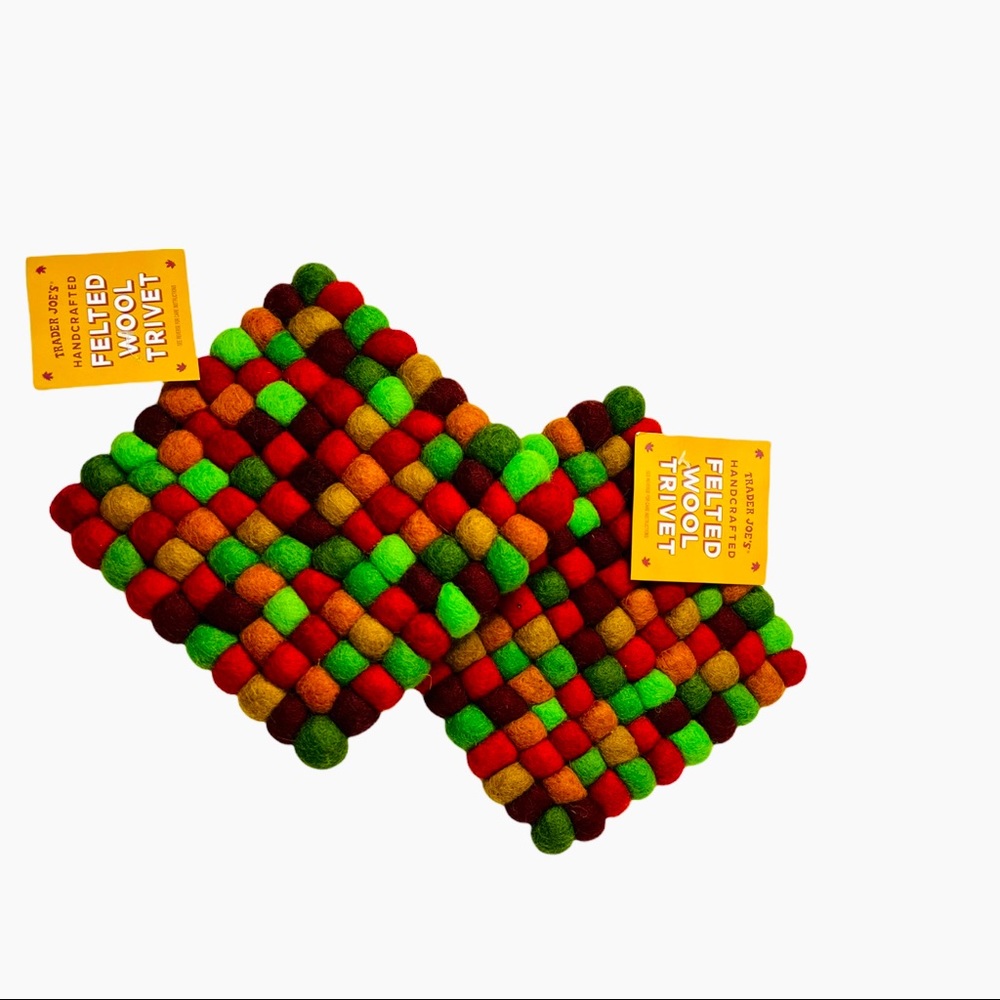 Trader Joe’s Holiday Felted Wool Trivets (2); Red, Green, Orange & Maroon